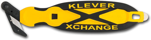 Klever XChange Box Cutter, Safety Utility Knife with Replaceable Head for Cutting Thick Material (Yellow)