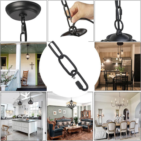 19-Feet 2 LNC Pendant Lighting Fixtures Chains, Ceiling Extra Loop Extension for Chandelier, Buckles, Black