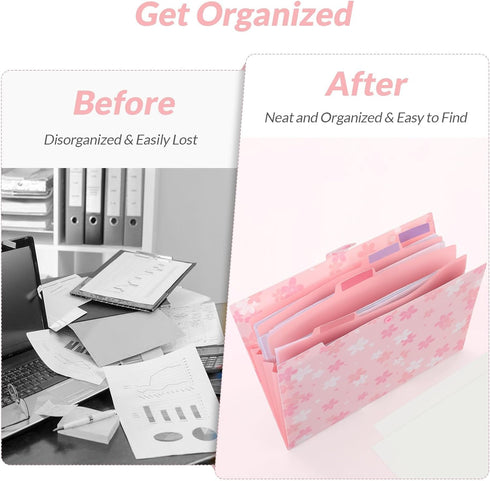 SKYDUE Expanding File Folder - 5 Pocket Accordion File Organizer for School Office Supplies, Pink