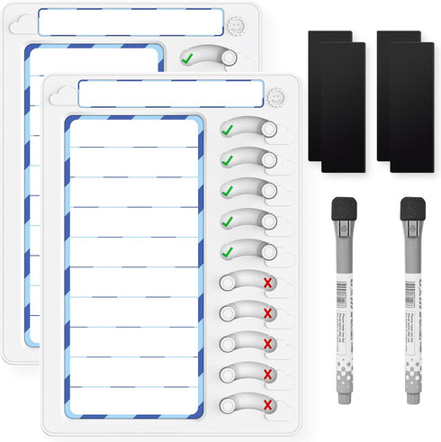 Chore Chart for Kids, Dry Erase Chore Board with 10 Sliders, Magnetic Marker, To Do List Checklist for Fridge, 2 Pack