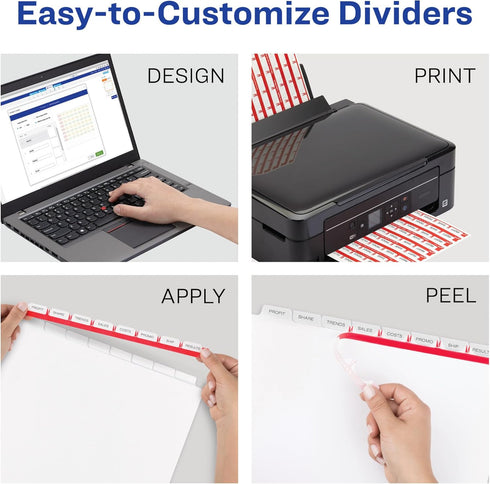 Avery 8-Tab Extra Wide Binder Dividers, White, 1 Set, Easy Print & Apply Clear Label Strip (11439)