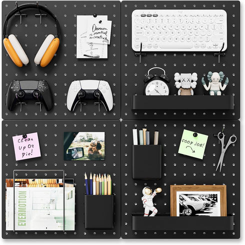 FZK Peg Board, 25pcs PegBoard Wall Organizer, 12in*12in, Includes 4 Black Pegboard and