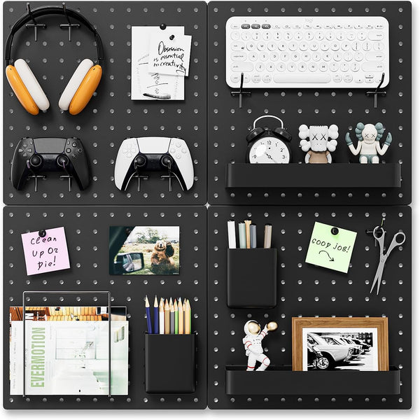 FZK Peg Board, 25pcs PegBoard Wall Organizer, 12in*12in, Includes 4 Black Pegboard and