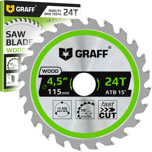 GRAFF 4-1/2 Inch Circular Saw Blade, 24-Teeth Grinder Blade for Wood, Plywood, Drywall, MDF, Plastic Cutting
