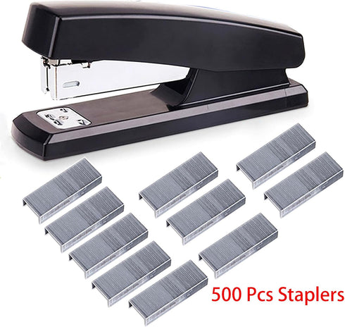 Desktop Staples, 4.8 Inch Labor Saving Black Stapler for 20 Sheets Capacity with 500 Pcs No.12 Staples (Black) by YIKANGHENG