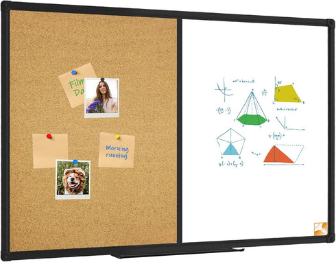 XBoard Magnetic Whiteboard 36 x 24 - Combo Dry Erase Board/Cork Board with Black Aluminum Frame, Colorful Push Pins