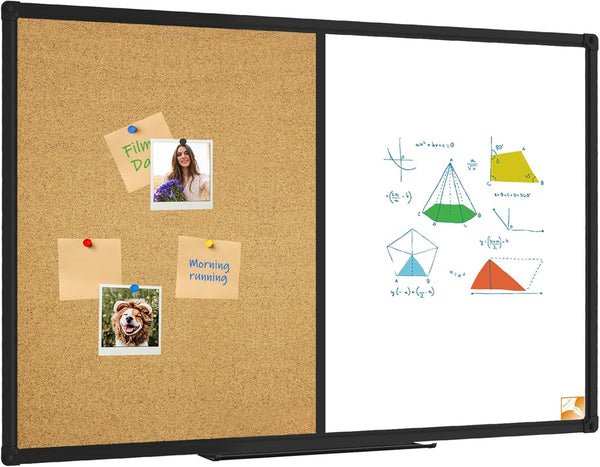 XBoard Magnetic Whiteboard 36 x 24 - Combo Dry Erase Board/Cork Board with Black Aluminum Frame, Colorful Push Pins