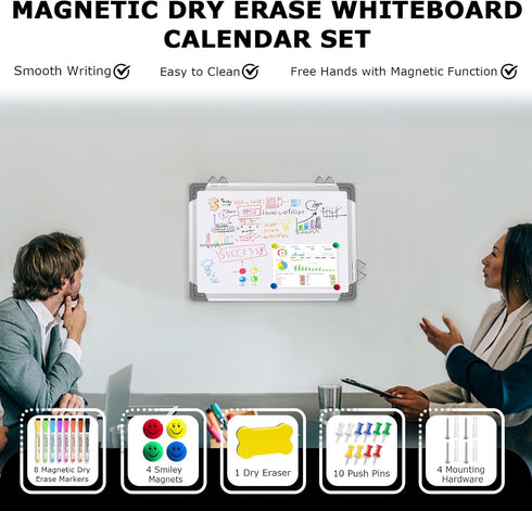 EAONE Double-Sided Magnetic Dry Erase Calendar - 16" X 12" Whiteboard and Cork Board Combo for Office, Kitchen, Home