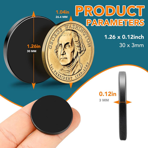 DIYMAG Black Powerful Neodymium Disc Magnets - Strong Rare Earth Magnets with Double-Sided Adhesive, Pack of 10