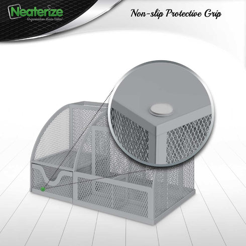 NEATERIZE Grey Desk Organizer, Vibrant Colors Mesh Holder for Pen, Pencil, Small Office Supplies, Dorm & School