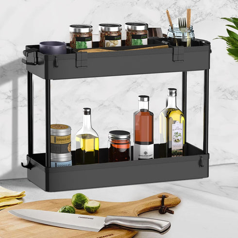 SPACELEAD 3 Tier Slim Rolling Storage Cart, Mobile Utility Organizer for Bathroom, Office, Kitchen, Laundry Room - Black