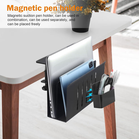 LUKETURE Desk Side Storage - Under Desk Laptop Holder, 2 Tier Steel Hanging Storage, No Drill Organizer, Black