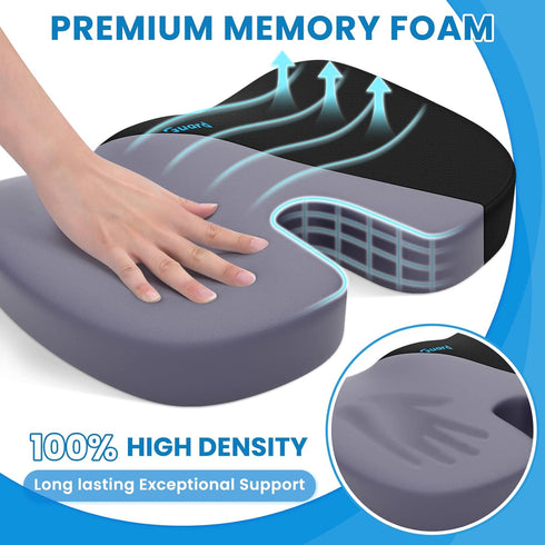 TushGuard Seat Cushion for Office Chair Memory Foam Non-Slip Cushion Back, Relief Chair Pad, Butt Pillow for Office