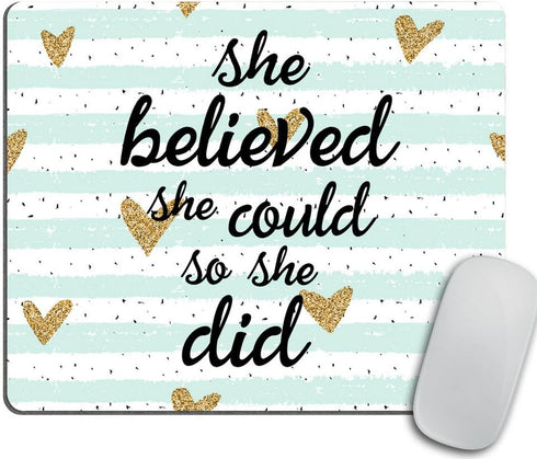 She Could Watercolor Rubber Mouse Mat - Heart & Inspirational Quote Mousepad