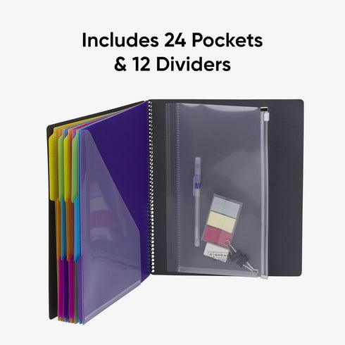 Smead Project Organizer, 24 Pockets, Grey with Assorted Bright Tabs, Tear Resistant Poly, Letter Size (89206)