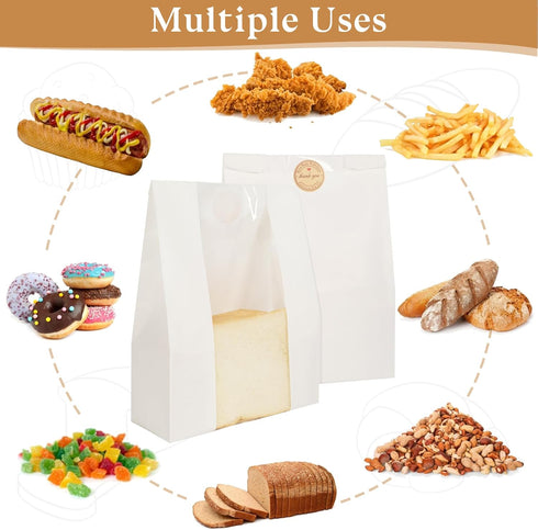 13.7x8.3x3.5in 50 Pack Aimyoo Homemade Sourdough Bread Bags, White Bakery Bags with Window & Seal Stickers