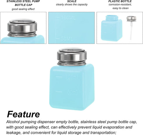 MECCANIXITY Solvent Alcohol Dispenser, 120ml/4oz Blue Push Down Liquid Dispenser Pump for Makeup and Cleanser