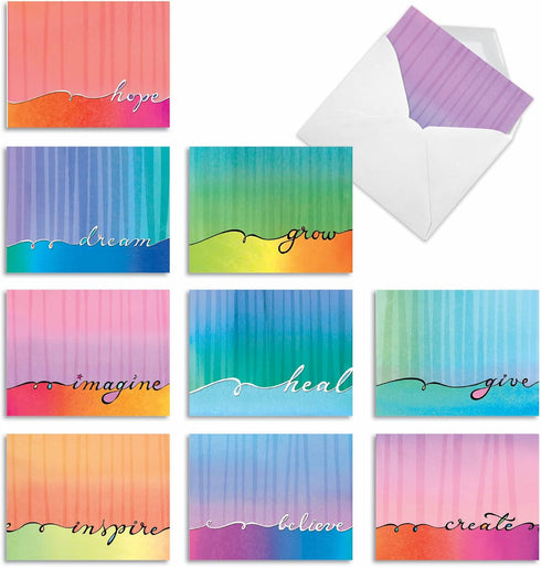The Best Card Company - 10 Colorful Blank Note Cards with Envelopes, All Occasion Boxed Stationery, 4 x 5.12 Inch.
