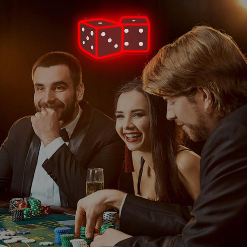 14.57 9.45 Dice Neon Sign Adjustable Brightness Neon Signs for Wall Decor Red LED Wall Light for Bedroom, Bar, Game