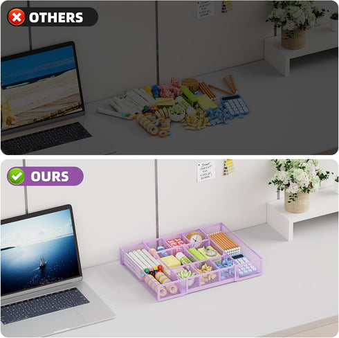 Marbrasse Expandable Desk Drawer Organizer, Mesh Tray with 10 Adjustable Compartments for Office Supplies, Makeup &