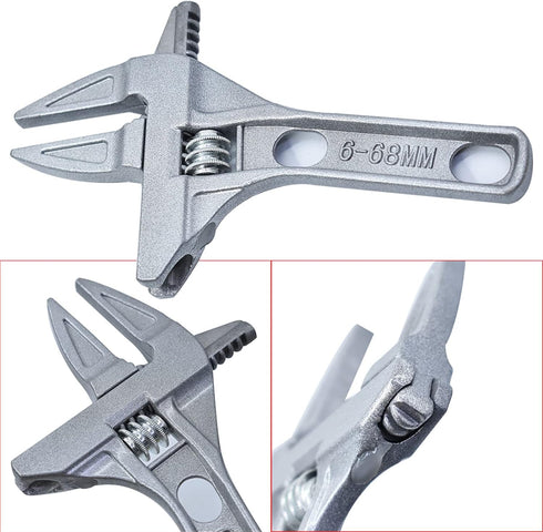 findmall Adjustable Wrench 6-68mm, 8-Inch Short Shank Lightweight Aluminum Alloy Repair Tool for Bathroom Washbasin