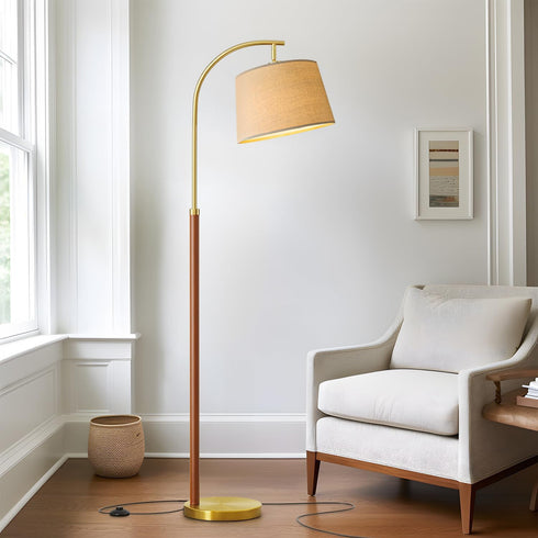 G-SAFAVA 62.5" Wood Floor Lamp for Living Room Gold with Foot Switch