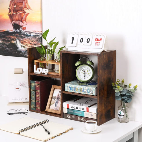 PAG Desktop Shelf Freestanding Wooden Small Bookshelf Desk Supplies Organizers and Accessories Storage Display Rack