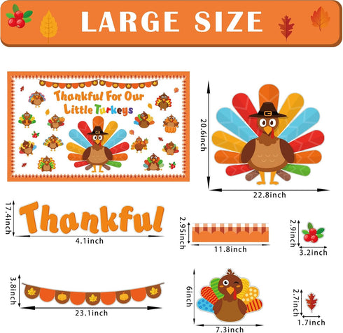 Thanksgiving Turkey Bulletin Board Set, Fall Classroom Decoration with Autumn Maple Leaves Cutouts