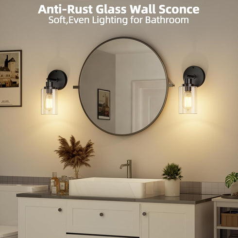 1-Light E26 Bulb GORDNWE Bathroom Wall Sconce, Matte Black Vanity Light, Modern Wall Light Fixture with Clear Glass