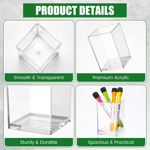 Tosstuki 40 Pack 2 Sets Clear Acrylic Pen Holder Size Pencil Cups Makeup Brush Holder Bookmark Organizer Stationery