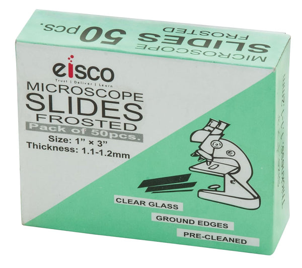 EISCO Glass Microscope Slides, 50 Pack - Precleaned, Ground & Polished Edges, Frosted End
