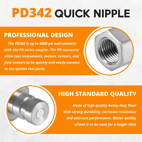 PD342 Quick Nipple Test Port and Diagnostic Equipment for PD Series Couplers, 1/8" Body Size, 1/4"-18 NPTF Thread