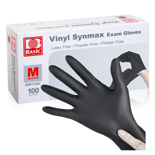 Disposable Medical Black Vinyl Exam Gloves, Latex-Free & Powder-Free, 100PCS (BK-Medium)