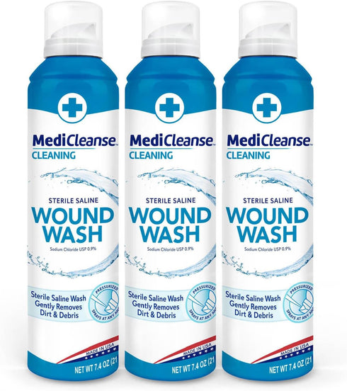 MediCleanse First Aid Sterile Saline Wound Wash, Promotes Healing, No Stinging or