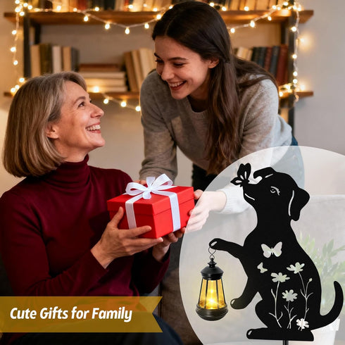 ANGMLN Dog Outdoor Solar Lantern Waterproof, Birthday Gifts for Christmas Women Mom, Solar Hanging Lights Dog Metal