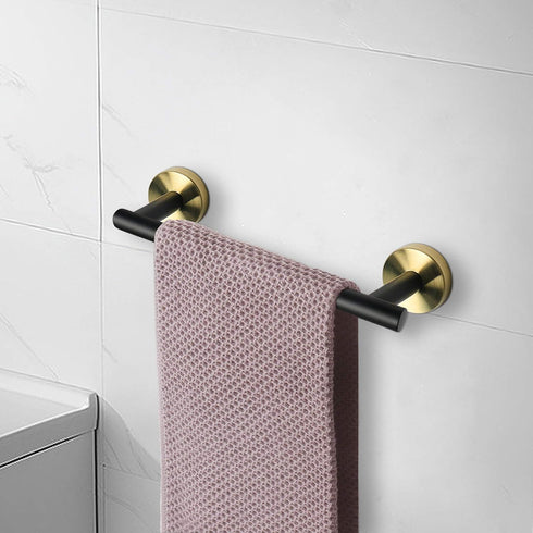 NearMoon Bathroom Towel Bar, 1 Pack Wall Mounted Towel Holder, Matte Black & Gold, 9 Inch Thicken Stainless Steel