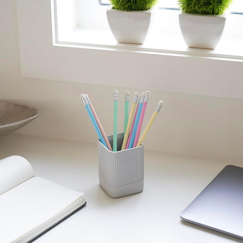 KIBAGA Aesthetic Desk Pen Holder - Modern Concrete Pencil Holder, Cute Functional Desk Organizer for Office Supplies,