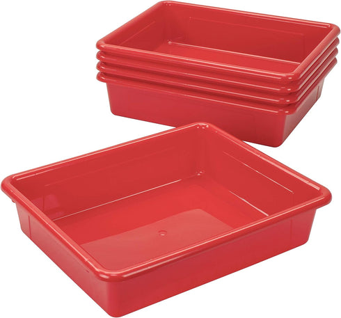 Storex Letter Size Flat Storage Tray – Organizer Bin for Classroom, Office and Home, Red, 5-Pack