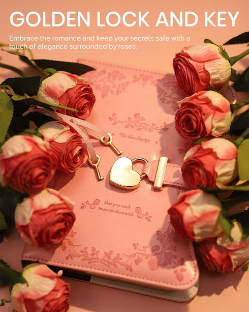 Diary with Lock and Keys for Girls Gift Ideas, 360 Gold Edged Pages Journal for Women, B6 Refillable Notebook for Writing with Pen and Bookmark (Garden Pink) by Hoci Poci