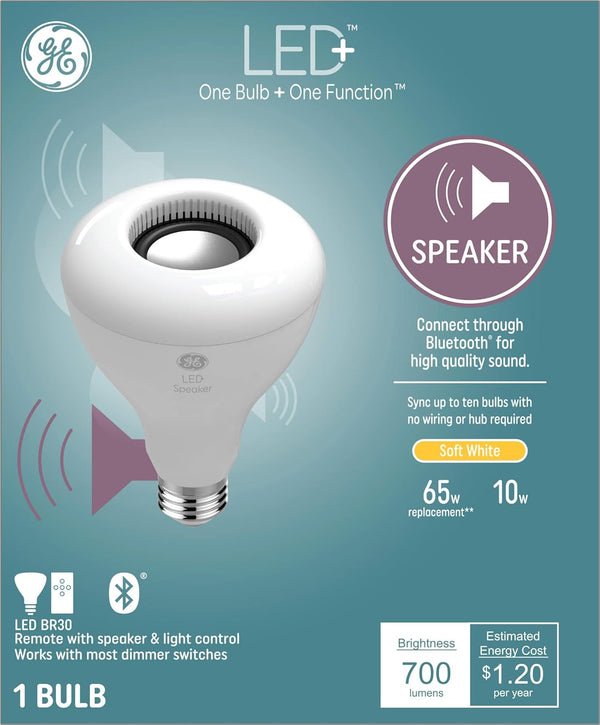 GE Lighting LED+ Speaker Indoor Floodlight Bulb, Soft White, Bluetooth Speaker, No