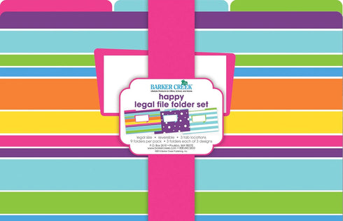 Barker Creek Designer File Folders, Happy, Multicolor, Legal Size, Pack of 9