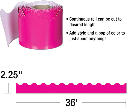 Carson Dellosa 36Ft of Hot Pink Bulletin Board Borders, 13 Strips of Scalloped Trim for Valentine's Day