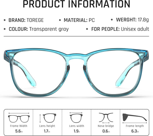 TOREGE Clear Safety Glasses for Men & Women, Anti-Fog Eye Protection Goggles, Z87 Light Blue