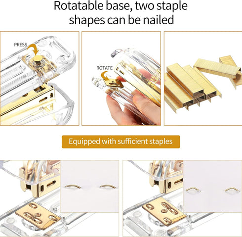 Office Supplies Set, Desk Accessory Kit, Acrylic Stapler, Tape Dispenser, Clips, Ballpoint Pen, 1000 Staples