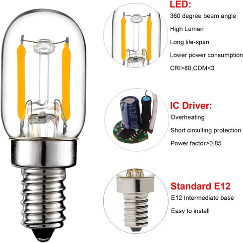 LiteHistory E12 15W Night Light Bulbs, 150lm Himalayan Salt Lamp Bulb, 2700K, T22 T7 LED, 2-Pack