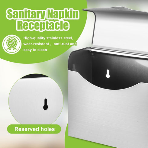 1 Pack Tioncy Sanitary Napkin Disposal Receptacle with Feminine Hygiene Disposal Bag Stainless Steel Tampon Bin Trash
