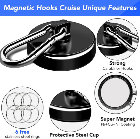 LOVIMAG Magnetic Hooks, 150LBS Strong Heavy Duty Black Swivel Hooks for Refrigerator, Kitchen, and Grill (6 Pack)
