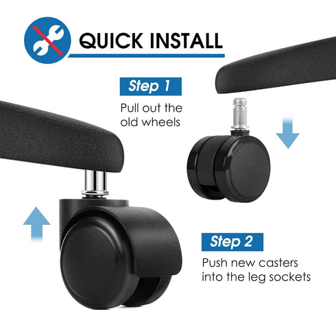 MaxGear 2" Office Chair Wheels Heavy Duty Replacement - Mute Rubber Rotating Desk Chair Caster Wheels, Safe for All