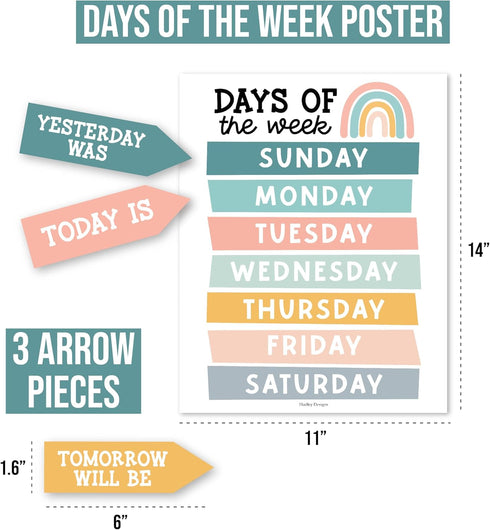 Boho Classroom Calendar Set Bulletin Board, Teacher Calendar for Elementary School Classroom Decor