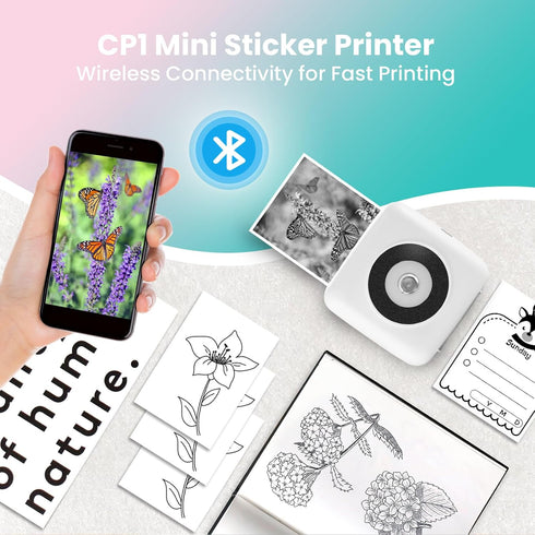 Mini Sticker Printer - Mini Printer Sticker Maker, Mini Thermal Sticker Printer Bluetooth CP1, No Require Track Data. Used for Note, List, Journal.